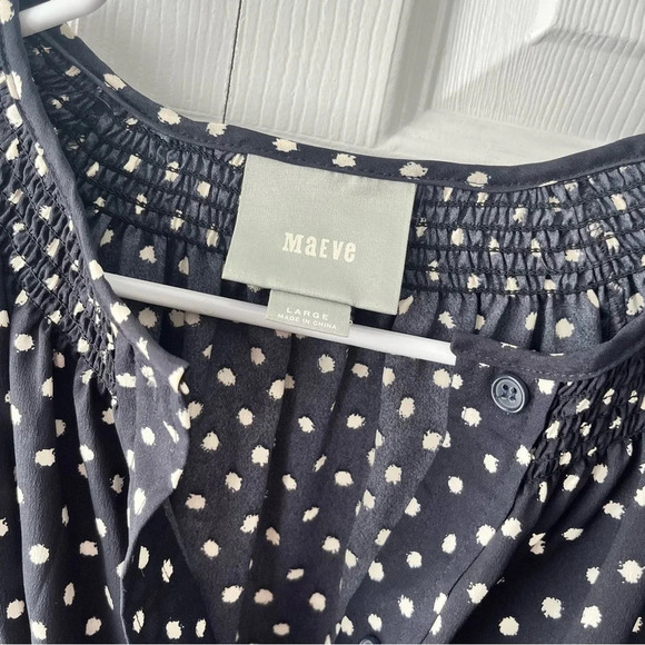 Maeve Blue Polka Dot Belted Button Up Shirt Dress Womens Size Large - Picture 2 of 4